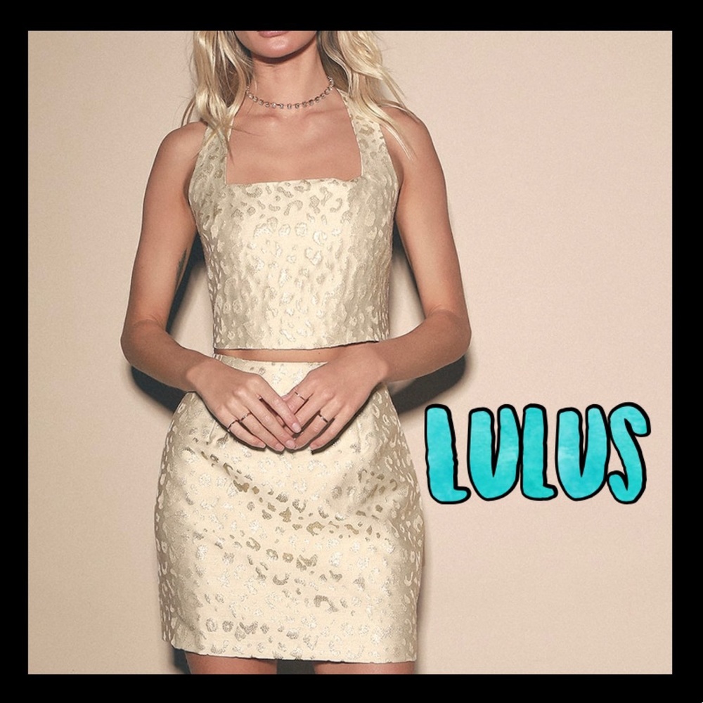 🌸FINAL🌸LULUS 2 piece cream & gold leopard print